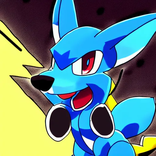 Image similar to Lucario from Pokemon, cartoon shading, sharp focus, trending on furaffinity