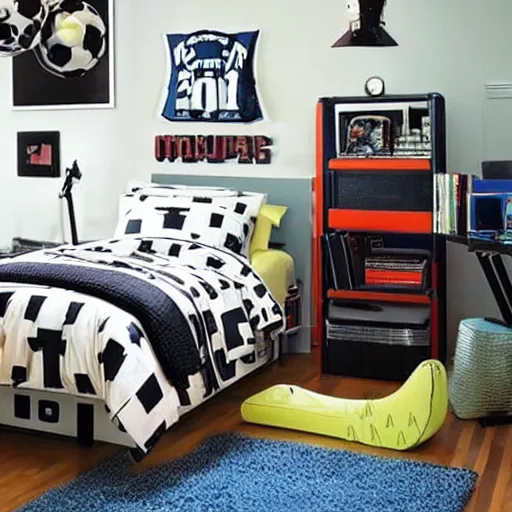 Image similar to 90s style teenage boy's bedroom.