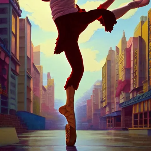 Prompt: a beautiful scenic painting of young jackie chan dancing ballet, by artgerm and wlop and wes anderson and spike jonze