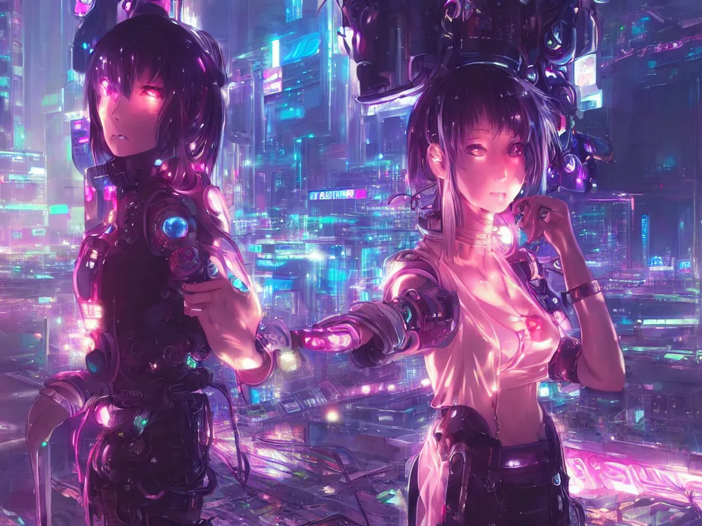 Prompt: anime key visual of portrait futuristic cyber warrior girl, in future cyberpunk tokyo rooftop, ssci - fi and fantasy, intricate and very very beautiful, neon light, highly detailed, digital painting, artstation, concept art, smooth, illustration, art by rossdraws and huaixuan xiang and alphonse mucha and wlop