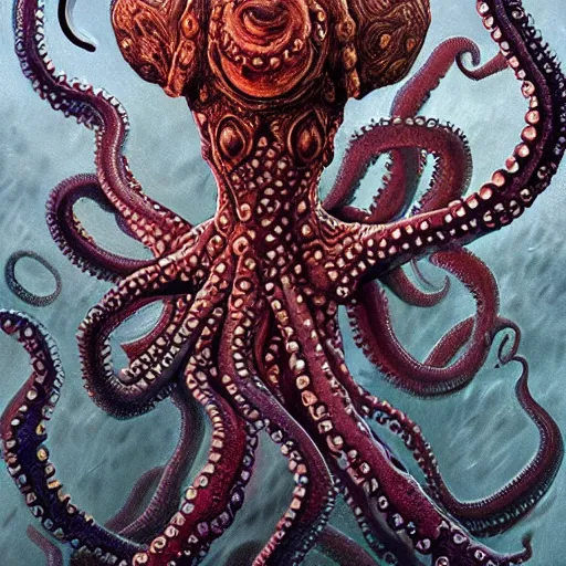 Image similar to octowoman, half woman, half octopus, lovecraftian horror!, surrealism, fantasy, intricate, elegant, highly detailed, digital painting, realistic shading, cinematic composition, hdr, photorealistic, 3 5 mm film, concept art, artstation, matte, sharp focus, illustration, art by keith thompson and christopher lane