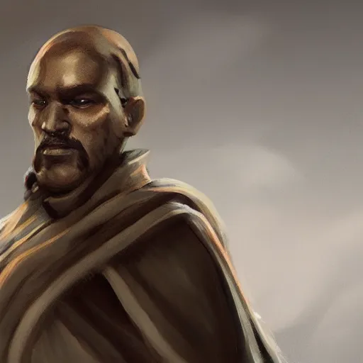 Prompt: concept art for a new star wars character wearing robes, detailed portrait, digital art, oil painting, character art