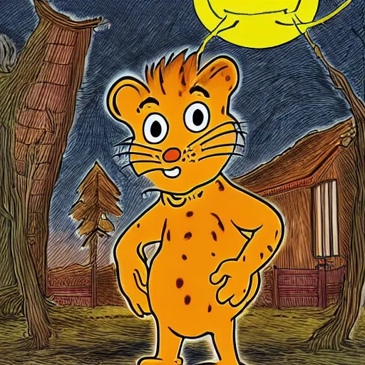 Image similar to Garfield in the style of Junji Ito