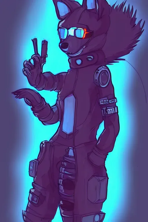 Prompt: a cute cyberpunk anthropomorphic fox with a fluffy tail, comic art, trending on furaffinity, cartoon, kawaii, backlighting, furry art!!!, neon, concept art