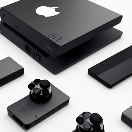 Image similar to if apple designed a game console, product photo, high octane render, single product