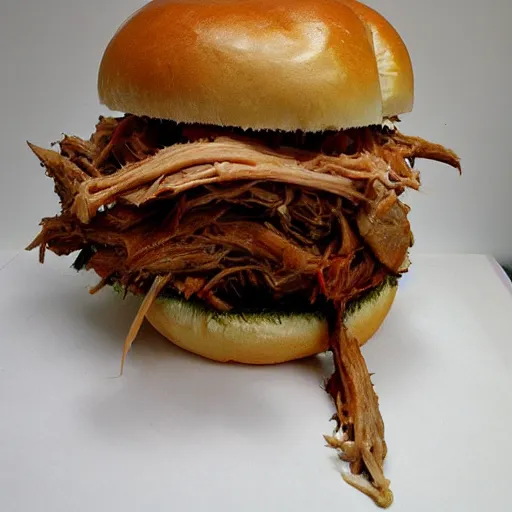 Prompt: pulled pork sandwich, sculpture by h.r. giger