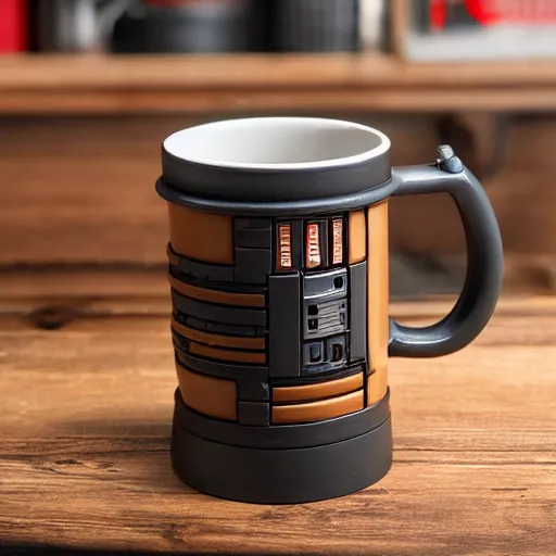 Prompt: 3CPO Mechanical Coffee Mug, still from star wars,