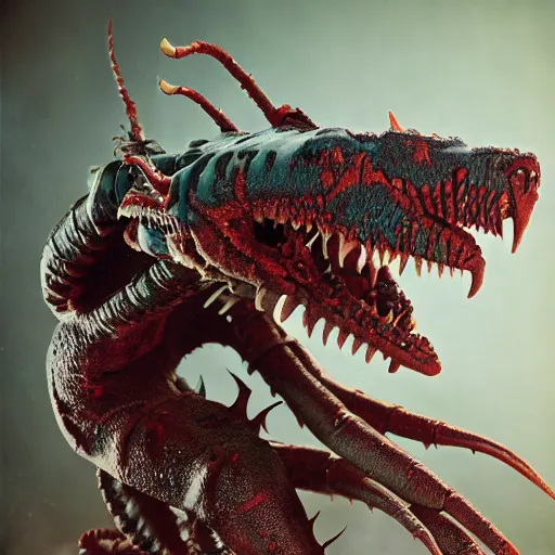 Prompt: Warhammer 40K Tyranid Hormagaunt, portrait photo, cinestill 400t, highly detailed, biological, horror