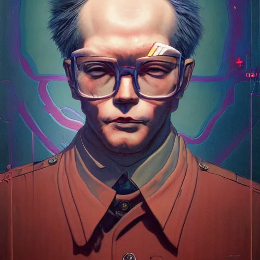 Image similar to prompt : soviet doomer portrait soft light painted by james jean and katsuhiro otomo and erik jones, inspired by akira anime, smooth face feature, intricate oil painting, high detail illustration, sharp high detail, manga and anime 1 9 9 9