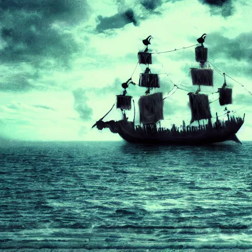 Image similar to haunted ghost ship, pirate, bone, cinematic