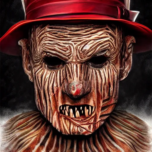 Image similar to Freddy Kruger, full body, high detail, detailed face, hyper realistic, surreal, fantasy, epic, digital art, intricate