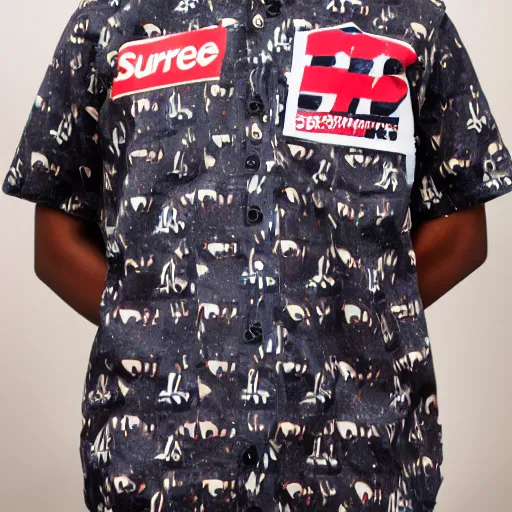 Image similar to short kid wearing a supreme shirt, detailed, studio