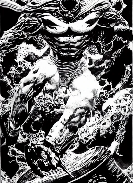 Image similar to man, black white ink art, comic art, high detail, bernie wrightson art, jimlee, petruk, gareng