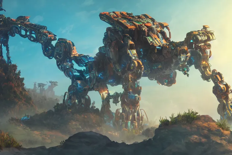 Image similar to clamberjaw machine mecha animal beast robot of horizon forbidden west horizon zero dawn bioluminiscence global illumination ray tracing hdr fanart arstation by sung choi and eric pfeiffer and gabriel garza and casper konefal