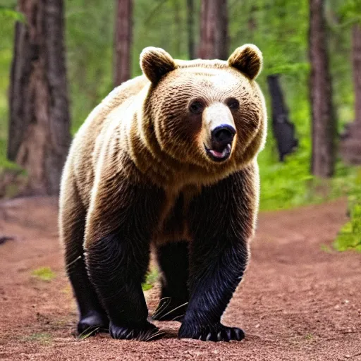 Image similar to photo of an agressive bear in a forest running at the camera