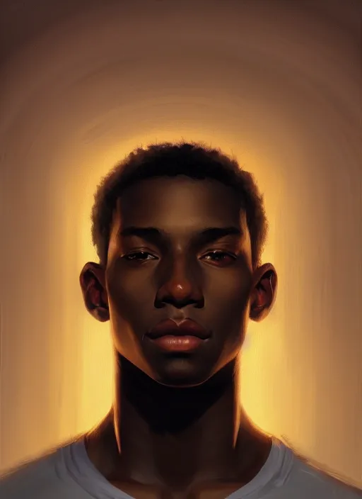 Image similar to portrait of young chuck clayton, black man, 1 7 years old, intricate, elegant, glowing lights, highly detailed, digital painting, artstation, concept art, smooth, sharp focus, illustration, art by wlop, mars ravelo and greg rutkowski