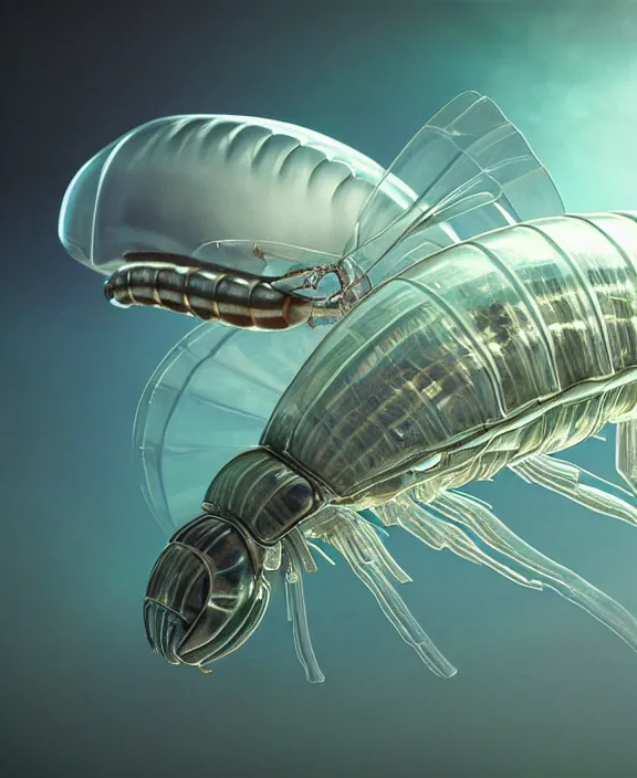 Image similar to simplicity, transparent clear see - through image of isopod, botany, aurora spaceship environment, ultra realistic, concept art, graffiti, photorealistic, octane render, 8 k, unreal engine. art by gustave dore and nori inoguchi and sam kaplan and zachary goulko and christopher marley and artgerm and alphonse mucha