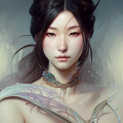 Image similar to beautiful nanao arai, closeup, d & d, fantasy, intricate, elegant, highly detailed, digital painting, artstation, concept art, matte, sharp focus, illustration, art by artgerm and greg rutkowski and alphonse mucha