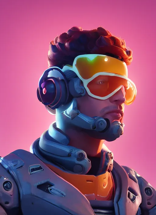 Prompt: synthwave portrait of curly orange hair man from overwatch, au naturel, hyper detailed, digital art, trending in artstation, cinematic lighting, studio quality, smooth render, unreal engine 5 rendered, octane rendered, art style by klimt and nixeu and ian sprigger and wlop and krenz cushart.