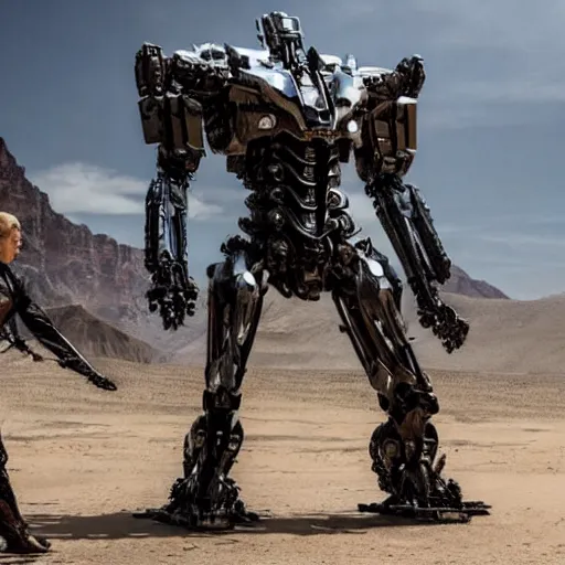 Prompt: cinematic still in westworld and pacific rim movie and real steel movie, one slim full body ornate intricate humanoid mega mech by fujioka kenki and by mamoru nagano