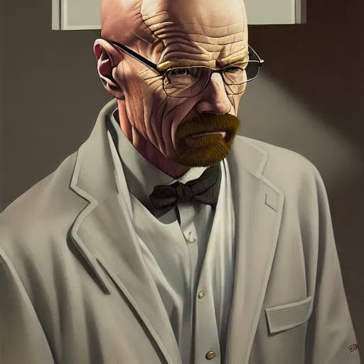 Image similar to Portrait of a Walter white wearing a business, very coherent, painted by Edward Hopper, Wayne Barlowe, painted by James Gilleard, airbrush, art by JamesJean