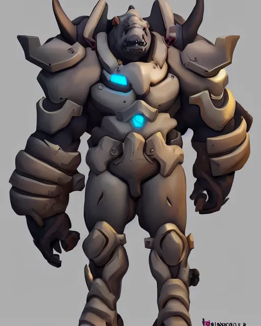 Prompt: overwatch concept art character portrait of a new character who is a hulking huge anthropomorphic rhinoceros man, blizzard game studios, trending on artstation, cgsociety