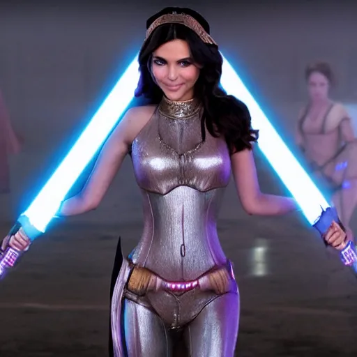 Image similar to victoria justice with kim kardashian body as princess padme in star wars episode 3, 8 k resolution, cinematic lighting, anatomically correct