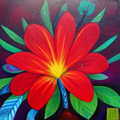 Prompt: deco oil painting of a red flower by jeremiah ketner