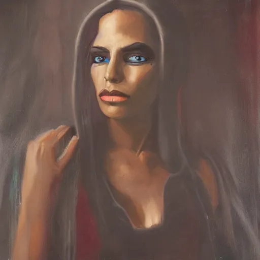 Image similar to portrait of a female dark elf dressed in rags, oil painting