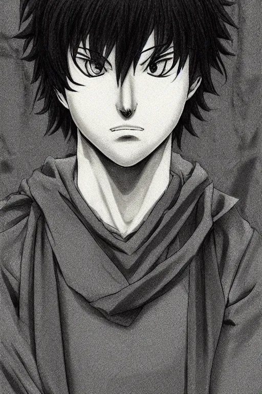 Image similar to portrait of young man wearing black medical mask, style of kentaro miura