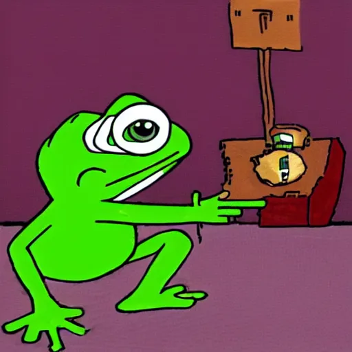 Prompt: pepe the frog playing nintendo