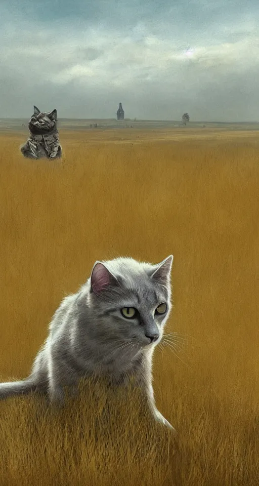 Prompt: a realistic transparent!!! ghostly cat in the steppe, summer field, misty background, from the game pathologic 2, highly detailed, sharp focus, matte painting, by franz snyders, by frans snijders, isaac levitan and asher brown durand,