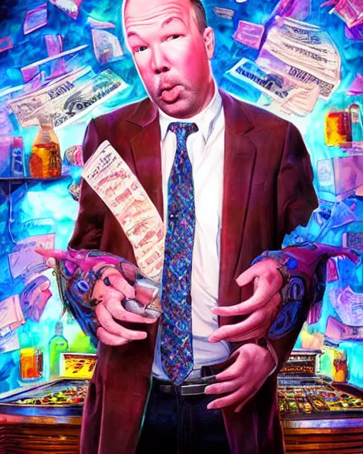 Prompt: hyper realistic portrait of doug stanhope in a strip club after eating 3 mg of lsd deadbeat hero dof hdr art by aleksi briclot and alexander'hollllow'fedosav and laura zalenga