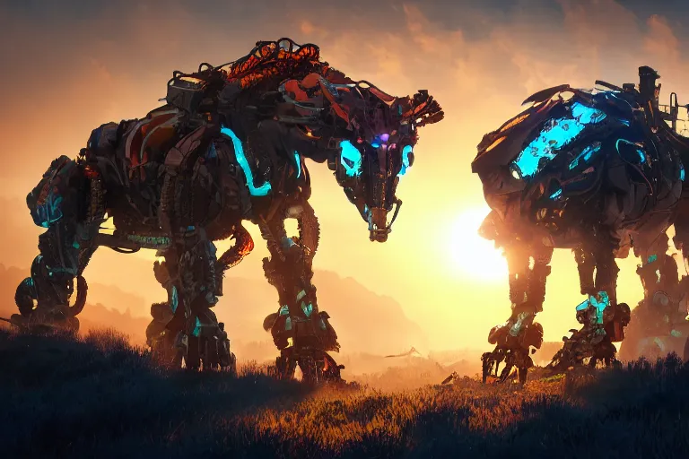 Image similar to fireclaw machine mecha animal beast robot of horizon forbidden west horizon zero dawn bioluminiscence global illumination ray tracing hdr fanart arstation by sung choi and eric pfeiffer and gabriel garza and casper konefal