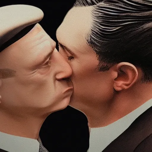 Prompt: benjamin netanyahu kissing tommy shelby, photorealistic, detailed