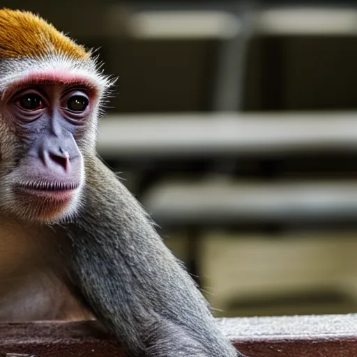 Image similar to Monkey in work uniform taking a lunch break, ultra realistic, canon camera