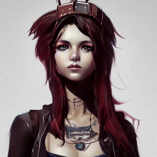 Image similar to highly detailed portrait of a punk young lady by by Loish, Artgerm,Greg Tocchini, Greg Rutkowski, 4k resolution