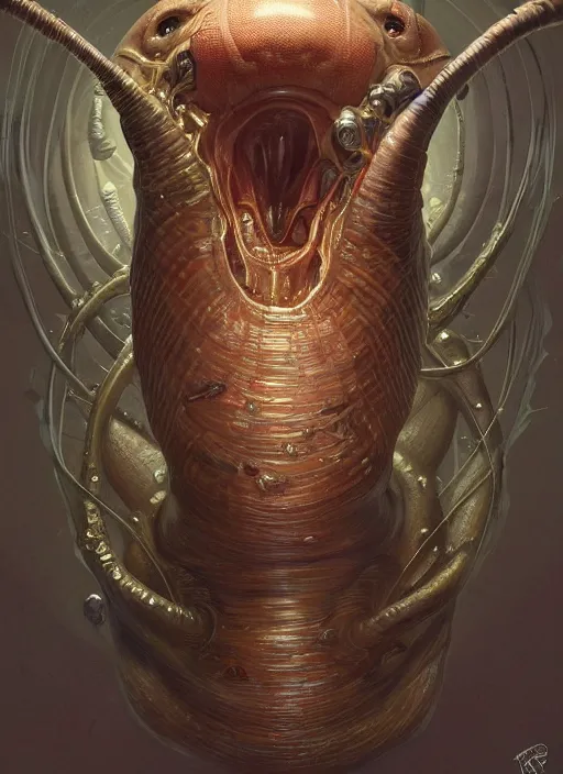 Image similar to elon musk!!! as slimy mollusk, anthropomorphic character, drool, concept art, intricate, elegant, highly detailed, digital painting, artstation, wallpaper, smooth, sharp focus, illustration, art by h. r. giger and artgerm and greg rutkowski and alphonse mucha