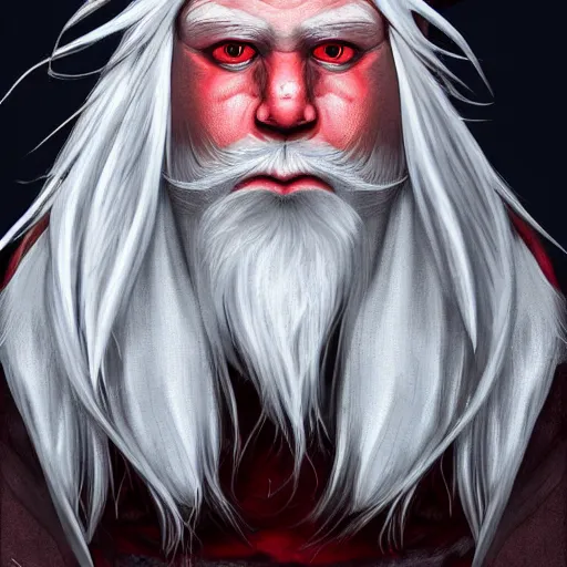 Prompt: albino dwarf, white hair, red eyes, long beard, character portrait, digital art