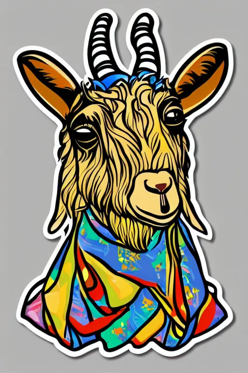 Image similar to A portrait of a goat wearing a bandana, sticker, colorful, illustration, highly detailed, smooth and clean vector curves, no jagged lines, vector art, smooth