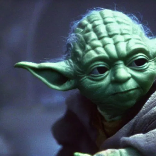 Image similar to a still of Yoda in Batman (1989), sharp focus, detailed, centered,