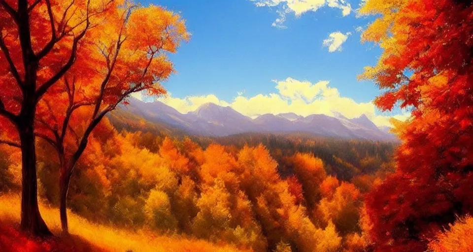 Image similar to (((((a gorgeous hillside in the autumn, trees, mountains))))) by Sylvain Sarrailh!!!!!!!!!!!!!!!!!!!!!!!!!!!