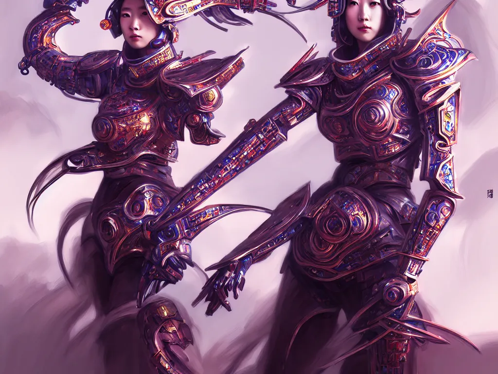 Prompt: portrait hero action pose of futuristic female knights of zodiac, abstract chinese dragon concept art, d & d, at future neon tokyo light temple, ssci - fi and fantasy, intricate and very beautiful and elegant, highly detailed, digital painting, artstation, sharp focus, illustration, art by tan zi and ayanamikodon and alphonse mucha and wlop