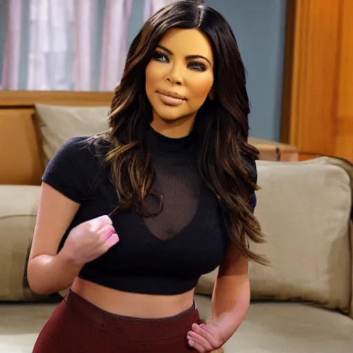 Image similar to Icarly with kim kardashian as Carly, 8k full HD photo, cinematic lighting, anatomically correct, oscar award winning, action filled, correct eye placement,