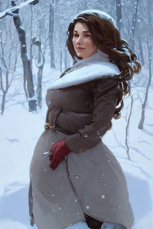 Prompt: portrait of a pregnant woman lies in the snow in the besieged Leningrad in winter, digital painting, artstation, concept art, smooth, sharp focus, illustration, art by artgerm and greg rutkowski and alphonse mucha