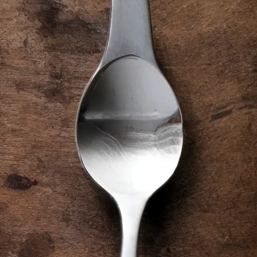 Prompt: A reflective silver spoon