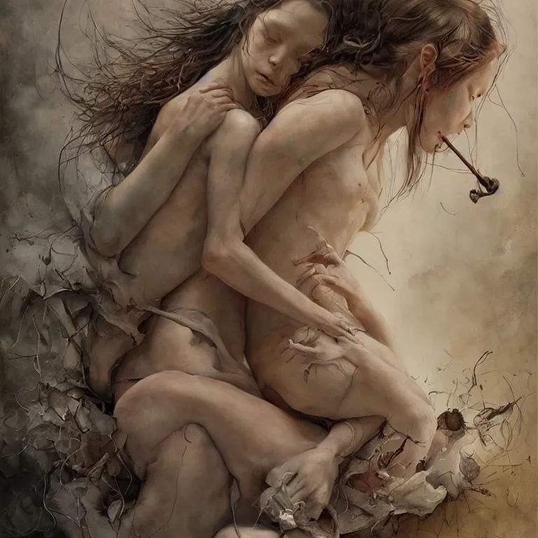 Image similar to angels kissing, 3 d render, esao andrews, jenny saville, surrealism, dark art by james jean, greg rutkowski