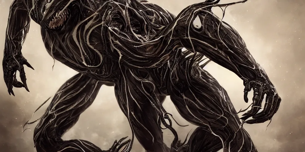 Image similar to hyper realistic photography of a stunningly beautiful cyborg male, intimately holding close, venom, in the style of beth cavener, jin kagetsu, and wlop, highly detailed, intricate filigree, symmetry, masterpiece, award winning, sharp focus, concept art, highkey lighting, ambient lighting, octane render, 8 k, artstation