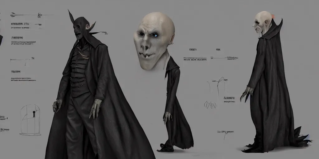 Image similar to nosferatu, character sheet, concept design, contrast, hot toys, kim jung gi, greg rutkowski, zabrocki, karlkka, jayison devadas, trending on artstation, 8 k, ultra wide angle, pincushion lens effect