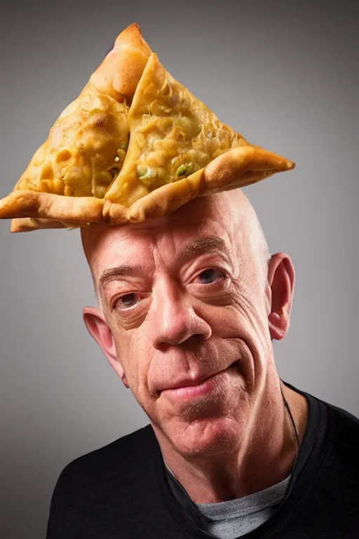 Image similar to 📷 j. k. simmons the samosa, made of food, head portrait, dynamic lighting, 4 k